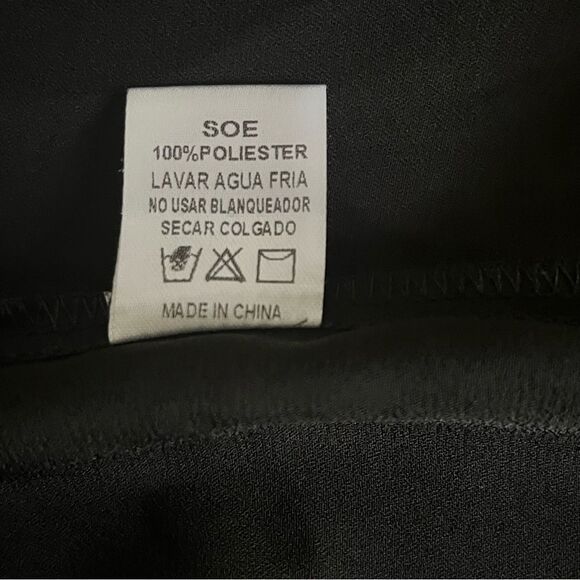 Main Strip Sheer Black High Neck Key Hole Blouse, Size Small - Picture 6 of 8